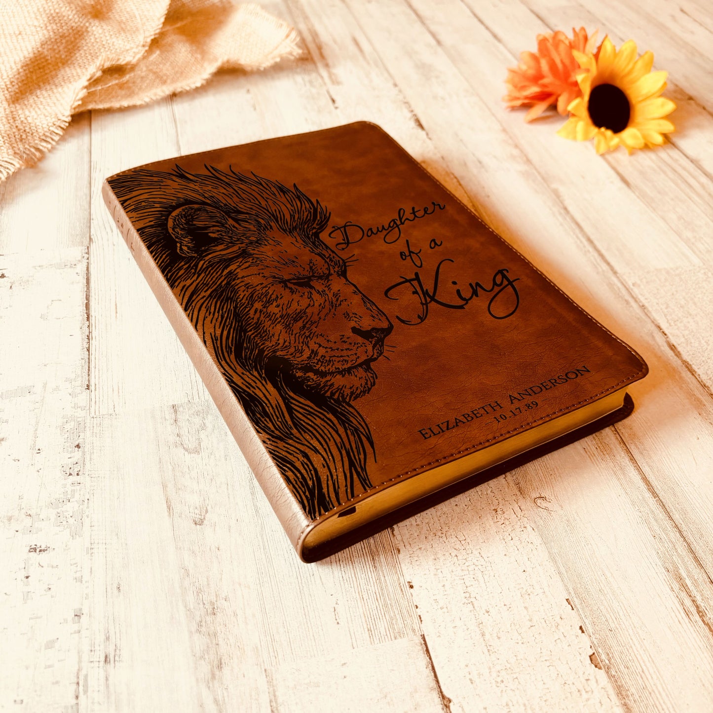 Personalized NLT Reference Bible, Daughter of a King Lion Design, Custom Engraved Name, Christian Gift, Baptism Gift, Bible Gift for Her