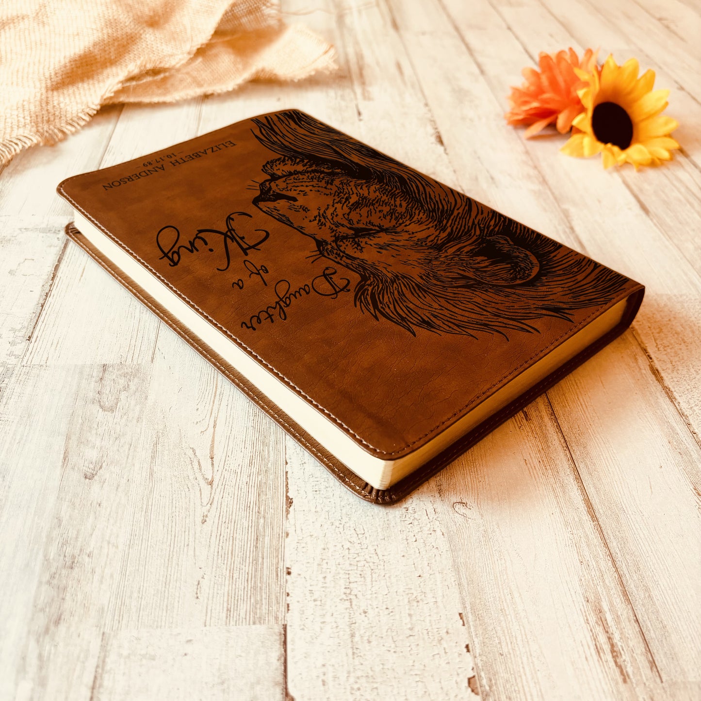 Personalized NLT Reference Bible, Daughter of a King Lion Design, Custom Engraved Name, Christian Gift, Baptism Gift, Bible Gift for Her