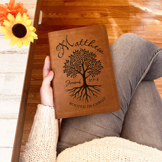 Personalized NLT Large Print Bible, Custom Engraved Name, Rooted in Christ Tree Design, Christian Gift, Bible Gifts for Her, Gifts for Him