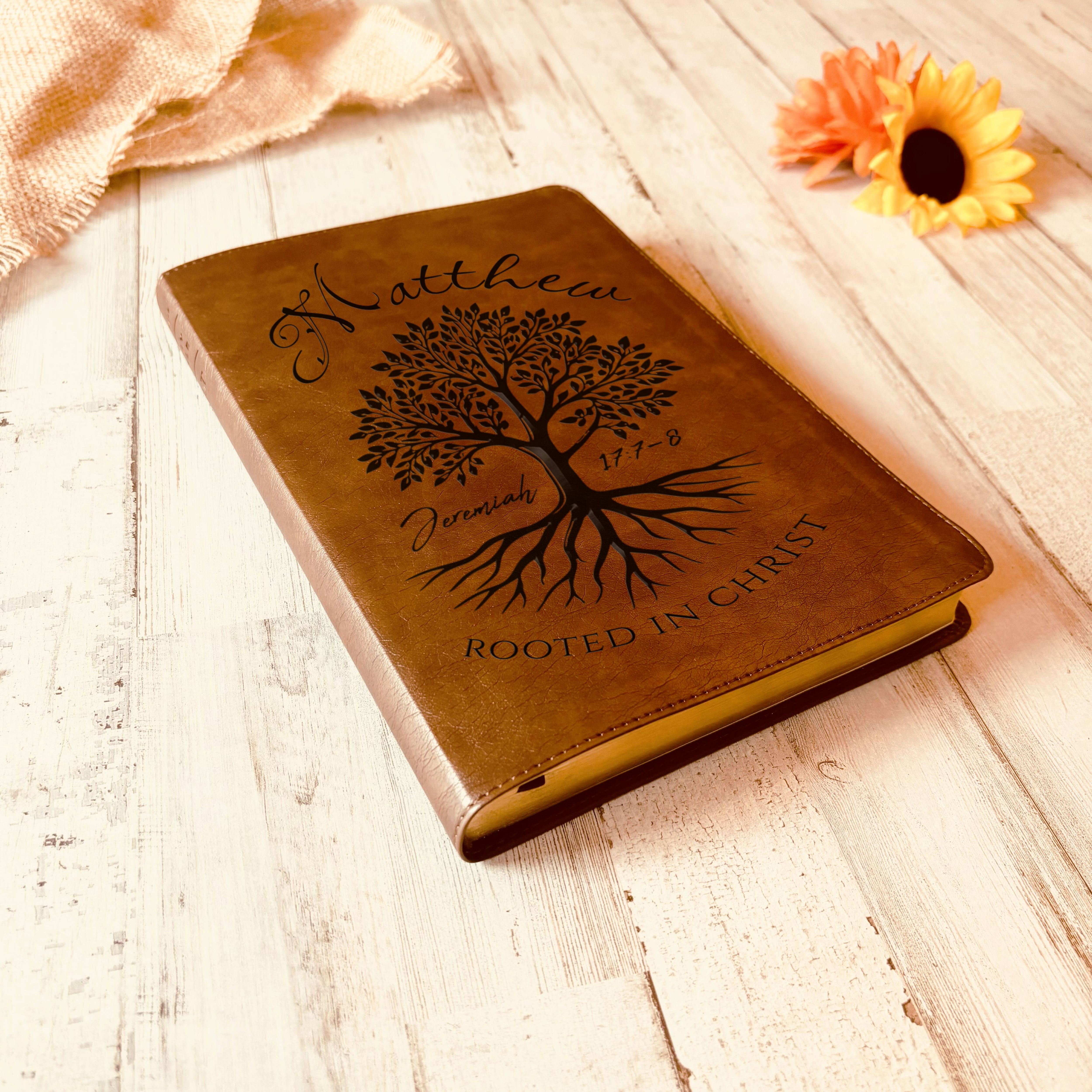 Personalized NLT Large Print Bible, Custom Engraved Name, Rooted in Christ Tree Design, Christian Gift, Bible Gifts for Her, Gifts for Him
