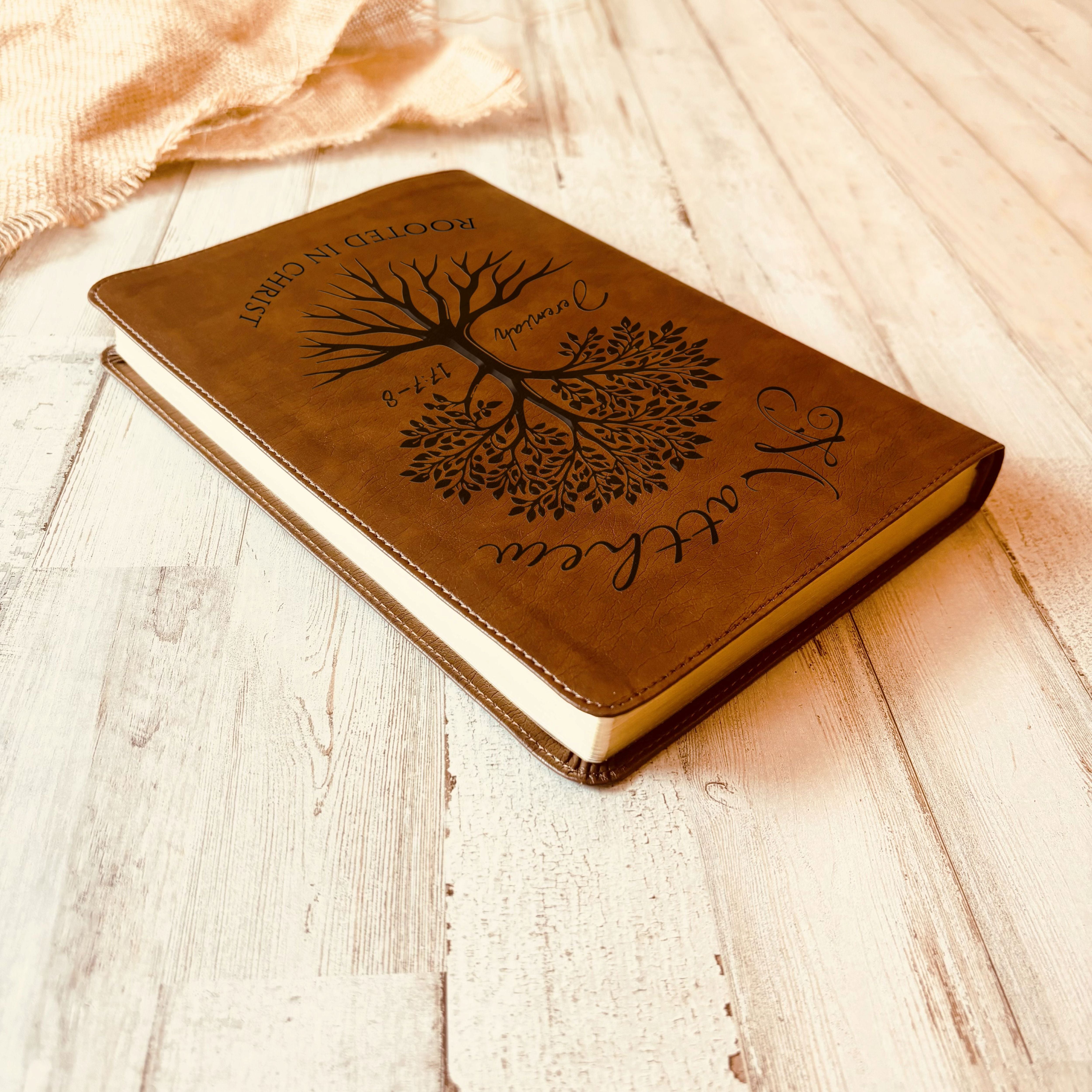 Personalized NLT Large Print Bible, Custom Engraved Name, Rooted in Christ Tree Design, Christian Gift, Bible Gifts for Her, Gifts for Him
