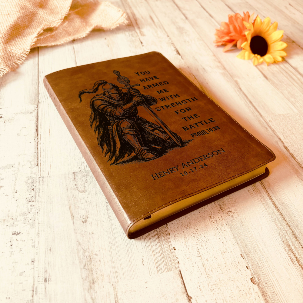 Personalized Bible for Men, NLT Reference Bible, Customized Bible Engraved Name, Knight Warrior Design, Christian Gift, Bible Gifts for Him