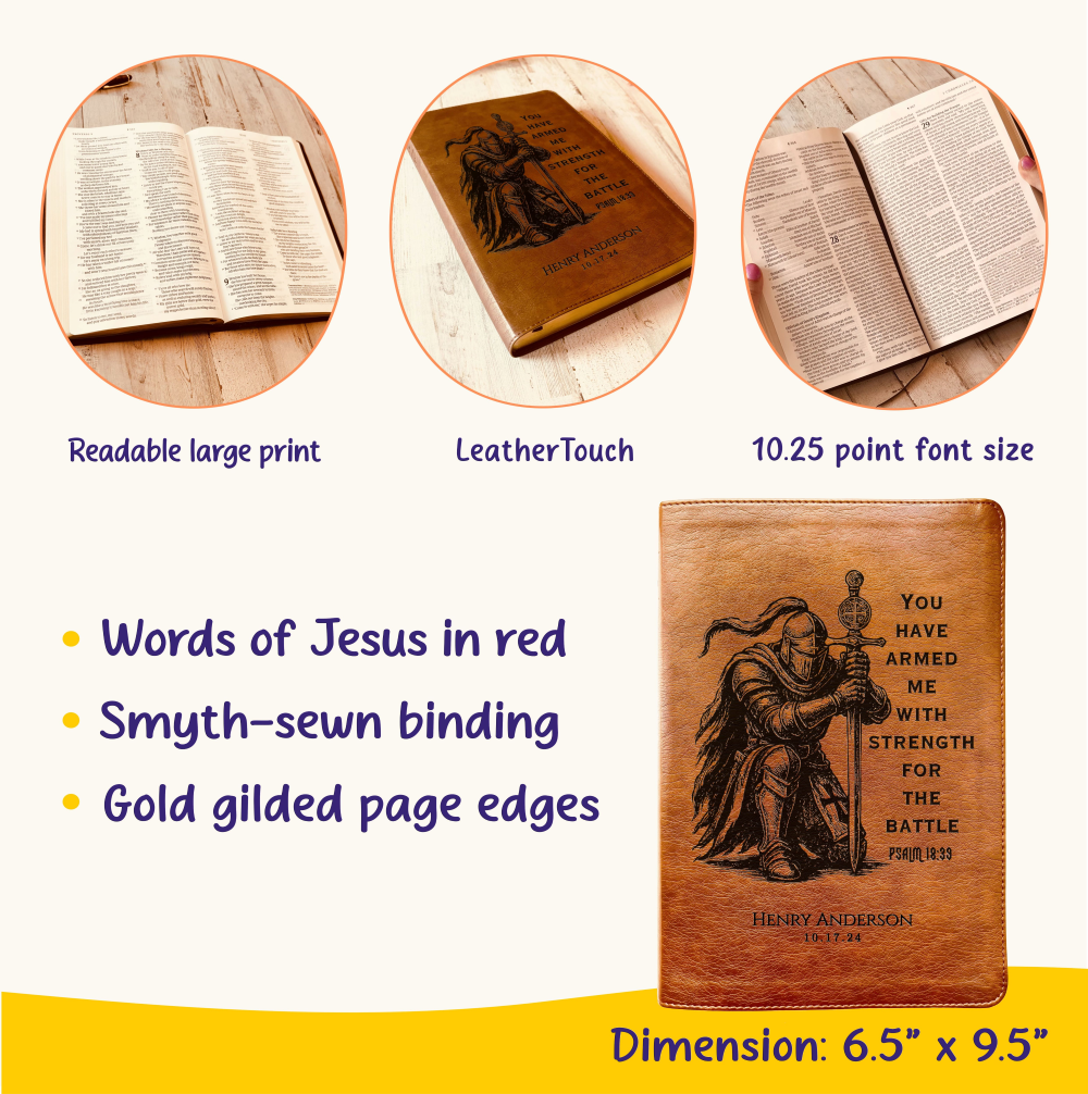 Personalized Bible for Men, NLT Reference Bible, Customized Bible Engraved Name, Knight Warrior Design, Christian Gift, Bible Gifts for Him