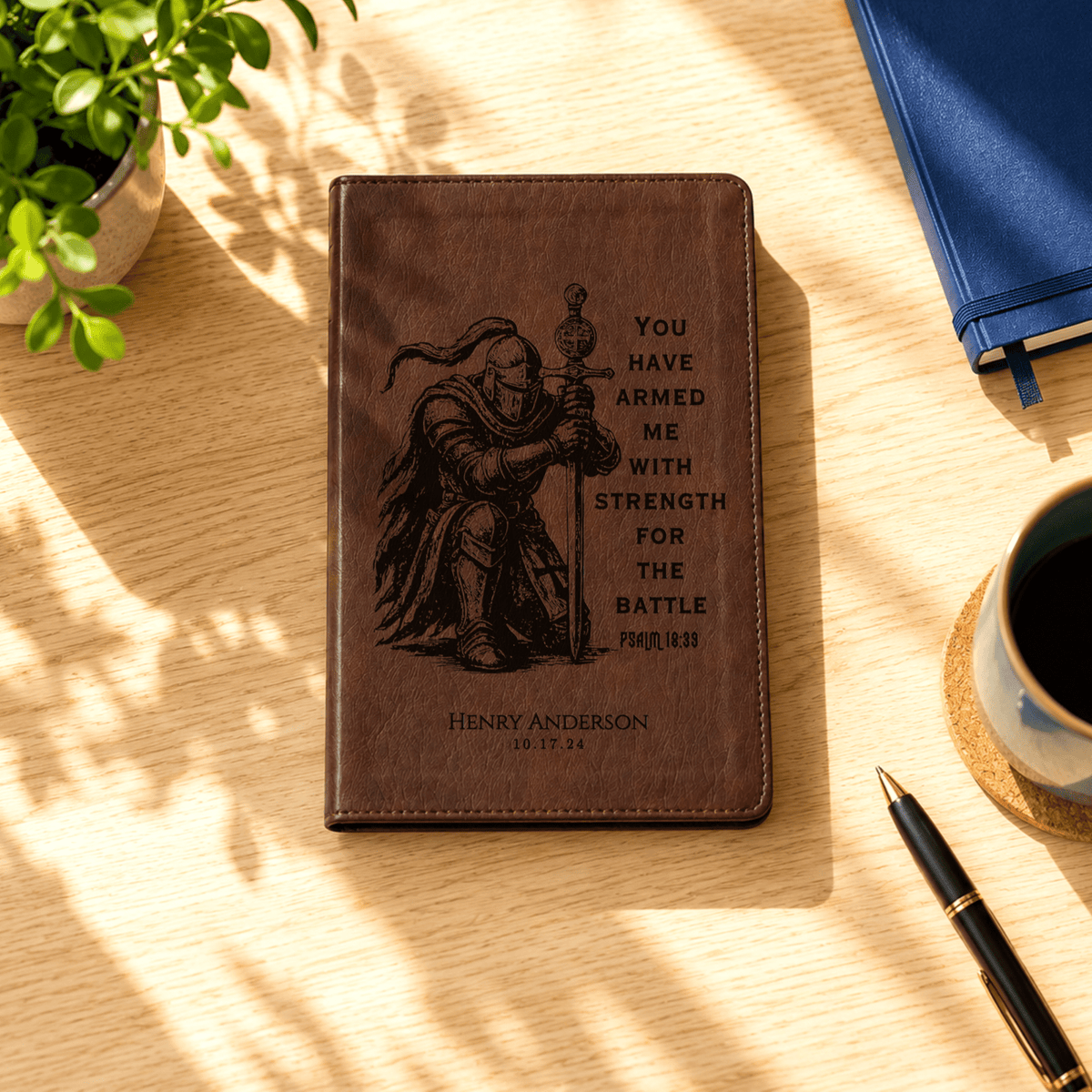 Personalized NLT Giant Print Bible, Custom Engraved Warrior Design with Name, New Living Translation, Christian Baptism Gift for men - Religious Books - Aylev
