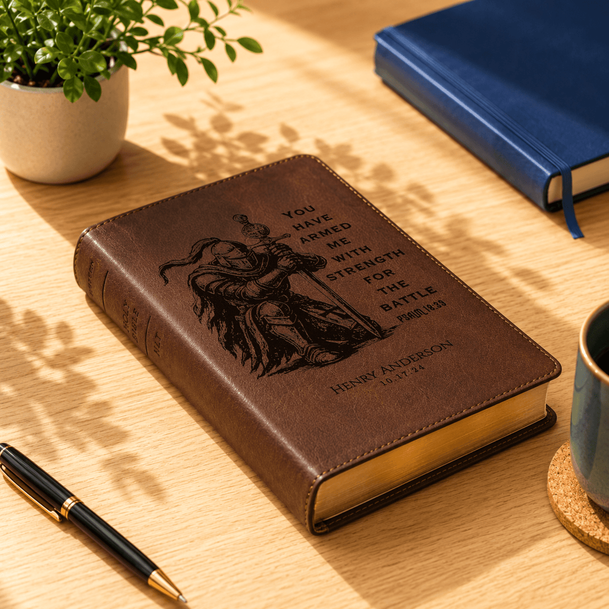 Personalized NLT Giant Print Bible, Custom Engraved Warrior Design with Name, New Living Translation, Christian Baptism Gift for men - Religious Books - Aylev