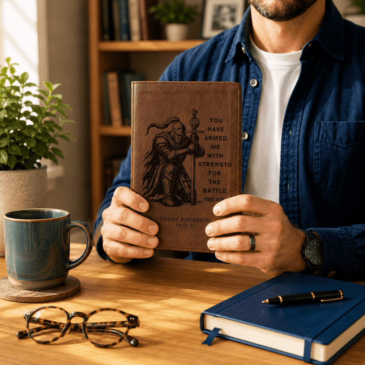 Personalized NLT Giant Print Bible, Custom Engraved Warrior Design with Name, New Living Translation, Christian Baptism Gift for men - Religious Books - Aylev