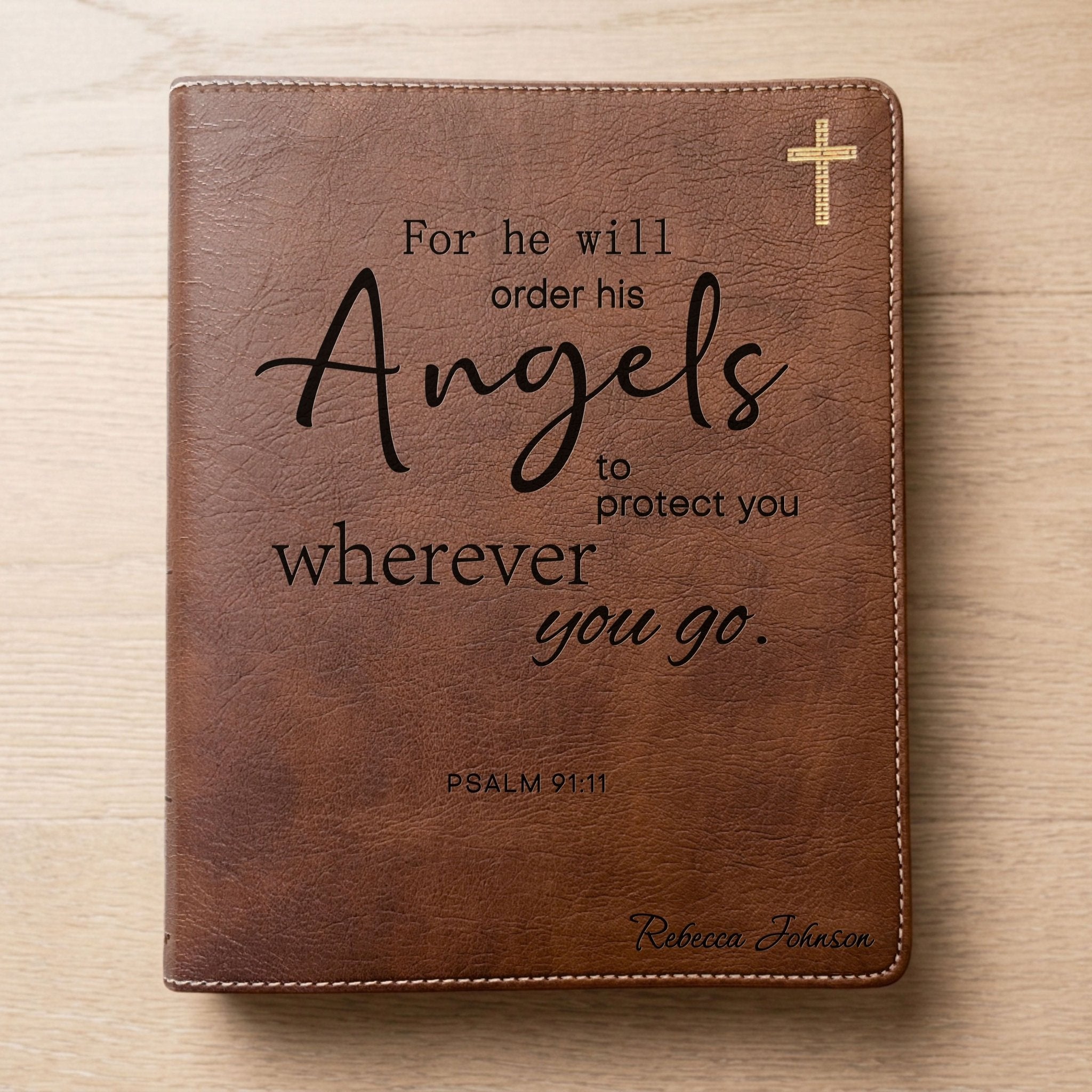 Personalized NIV Journaling Bible, Wide Margin Red Letter Edition, Psalm 91:11 Design, Custom Engraved Name, Christian Gift, Baptism Gift - Religious Books - Aylev