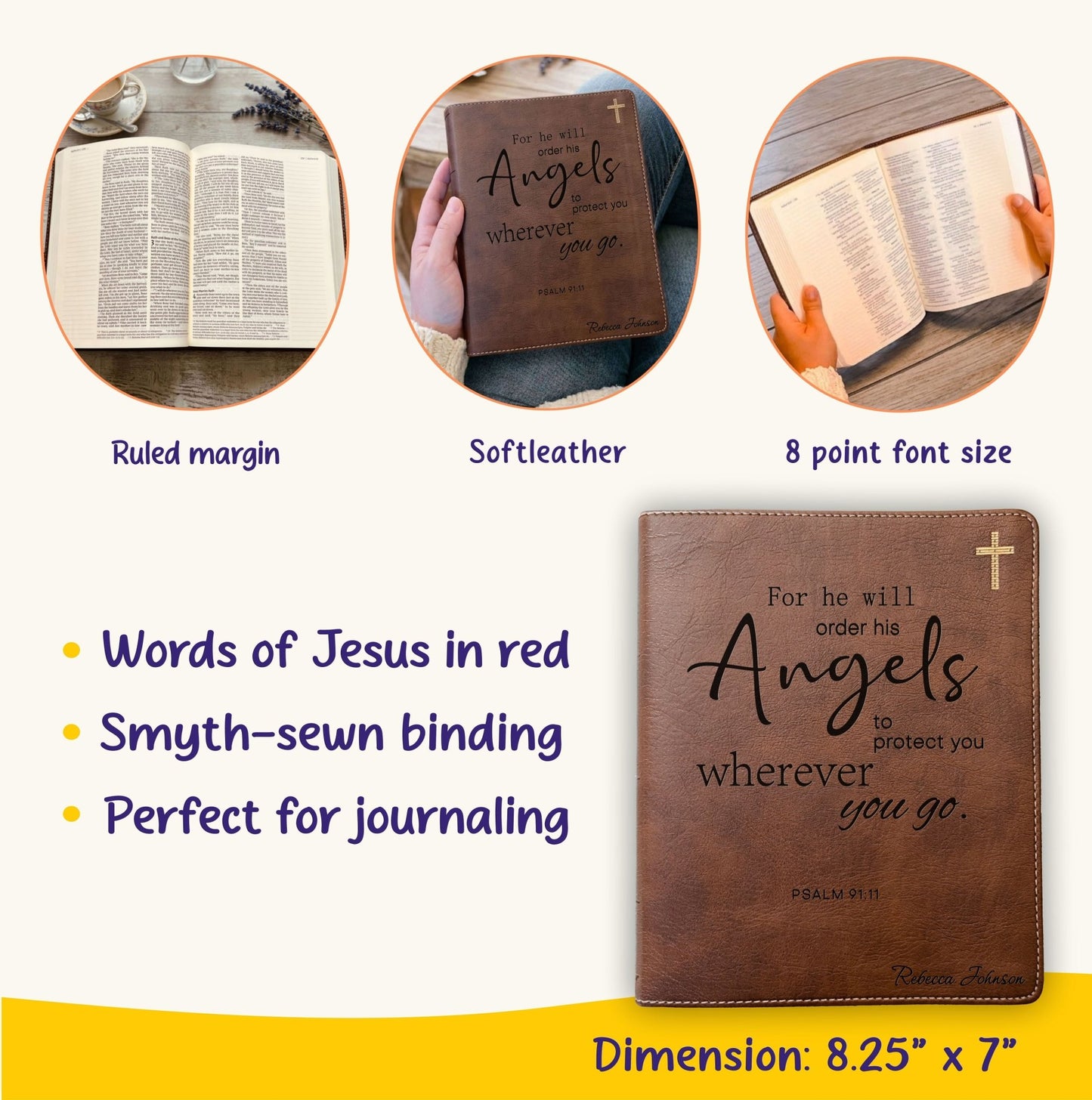 Personalized NIV Journaling Bible, Wide Margin Red Letter Edition, Psalm 91:11 Design, Custom Engraved Name, Christian Gift, Baptism Gift - Religious Books - Aylev
