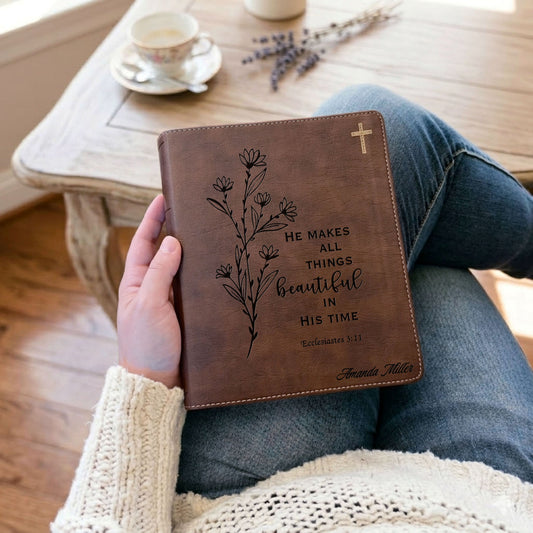 Personalized NIV Journaling Bible, Wide-Margin Red Letter Edition, Floral Design, Custom Engraved Name, Christian & Baptism Gift for women - Aylev