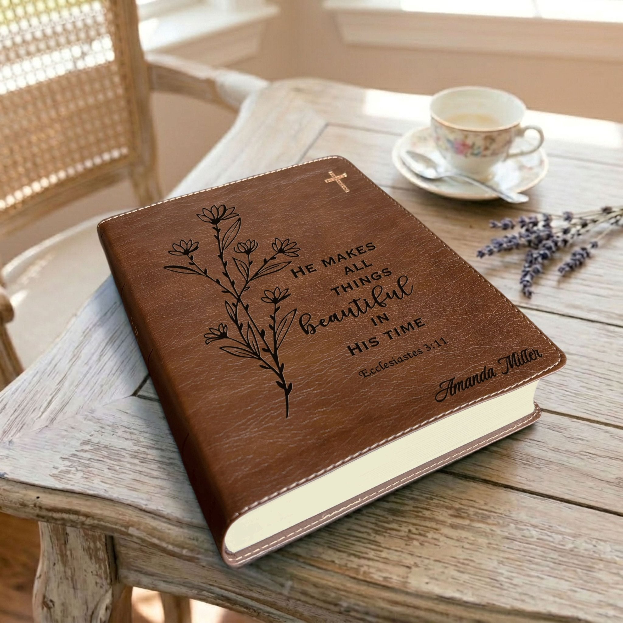 Personalized NIV Journaling Bible, Wide - Margin Red Letter Edition, Floral Design, Custom Engraved Name, Christian & Baptism Gift for women - Religious Books - Aylev