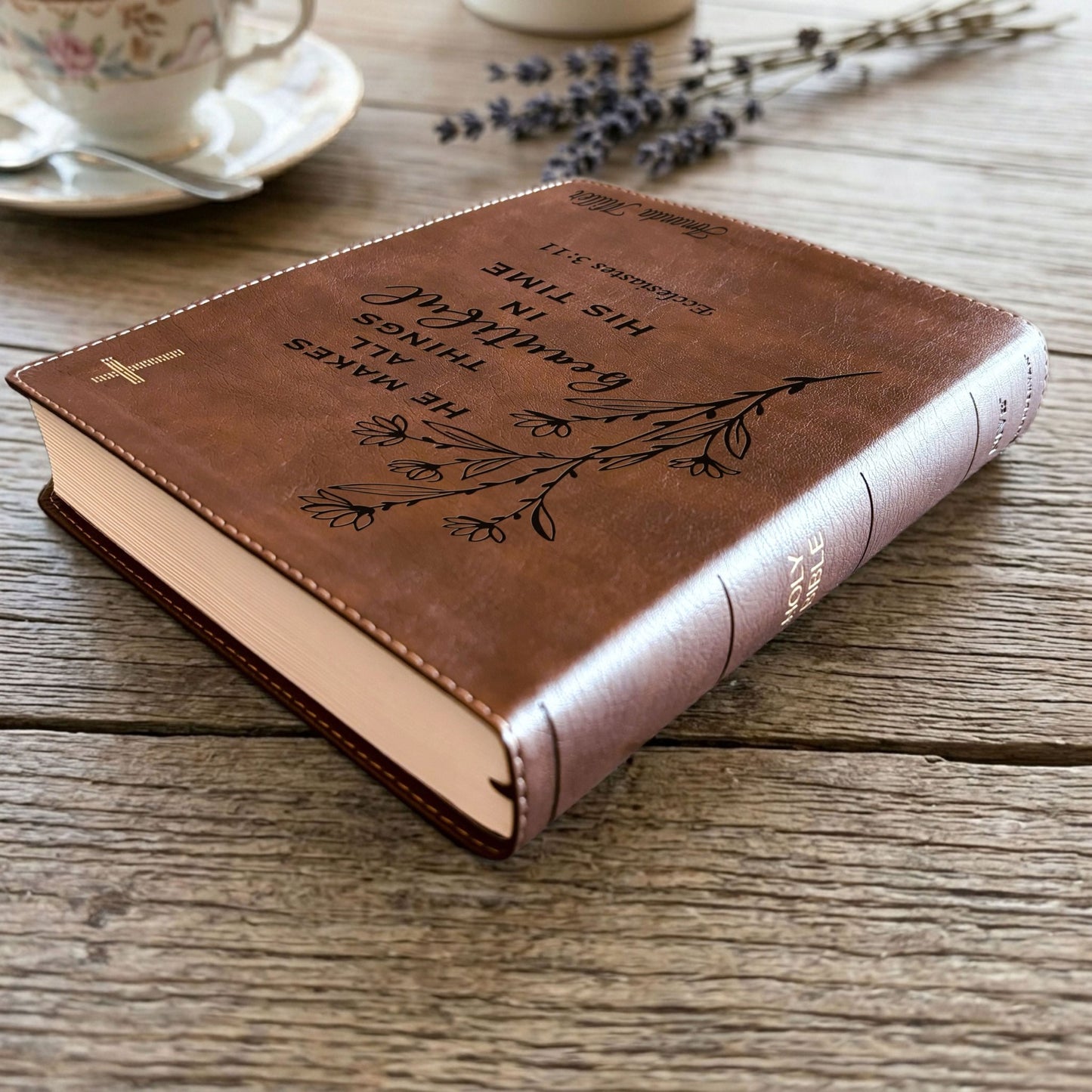Personalized NIV Journaling Bible, Wide - Margin Red Letter Edition, Floral Design, Custom Engraved Name, Christian & Baptism Gift for women - Religious Books - Aylev