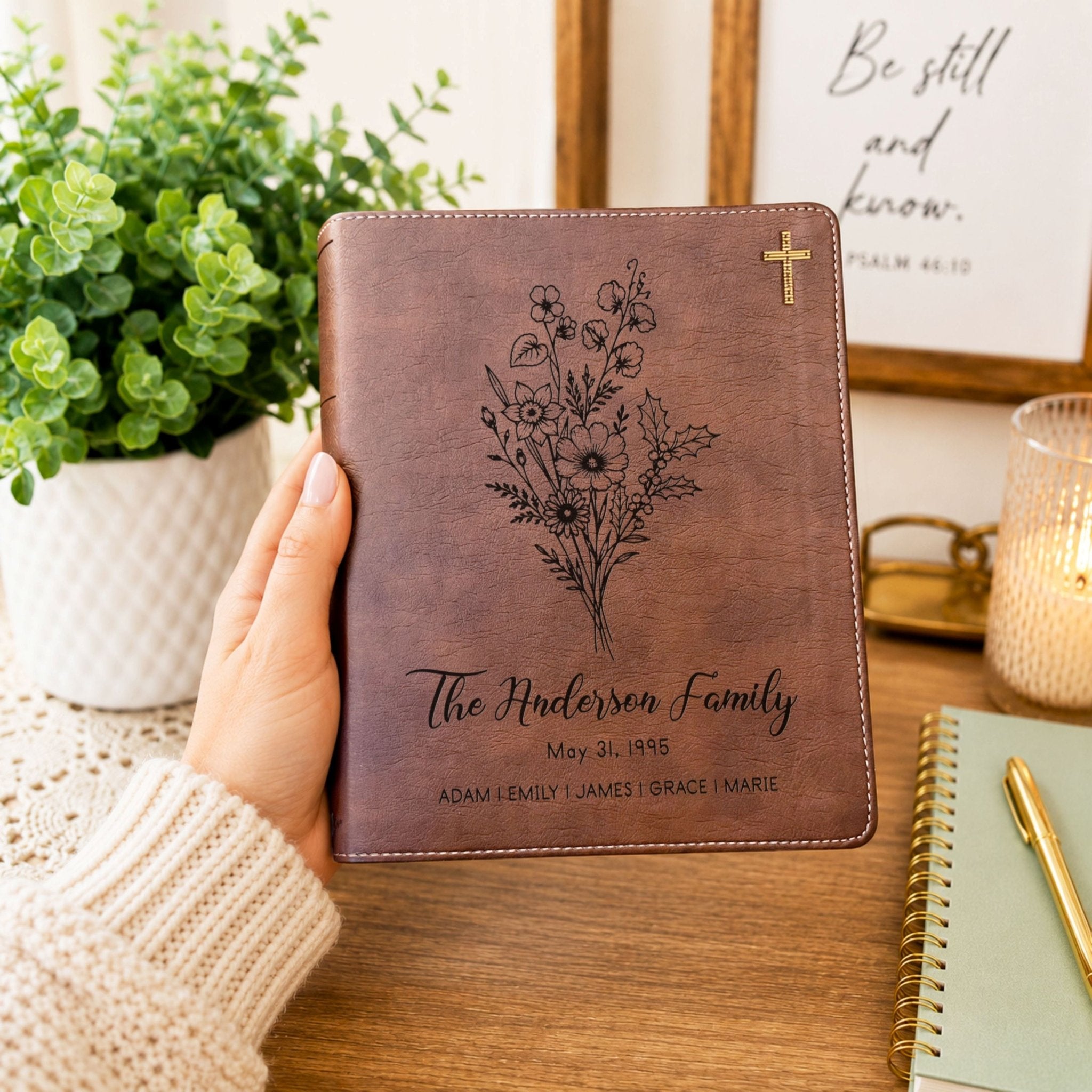 Personalized Family Bible, Birth Flower Bouquet, NIV Journaling, Wide Margin, Custom Engraved Bible, Wedding Guest Book, Wedding Gift - Religious Books - Aylev