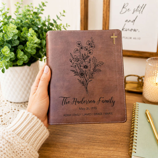 Personalized Family Bible, Birth Flower Bouquet, NIV Journaling, Wide Margin, Custom Engraved Bible, Wedding Guest Book, Wedding Gift - Religious Books - Aylev