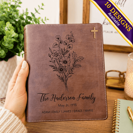 Personalized NIV Family Bible, Birth Month Flower Bouquet, Journaling, Red Letter, Custom Engraved Bible, Wedding Guest Book, Wedding Gift - Religious Books - Aylev