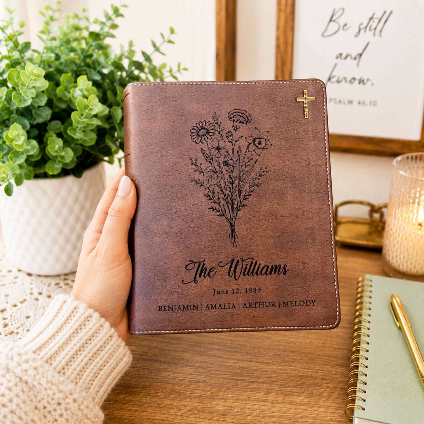Personalized Family Bible, Birth Flower Bouquet, NIV Journaling, Wide Margin, Custom Engraved Bible, Wedding Guest Book, Wedding Gift - Religious Books - Aylev