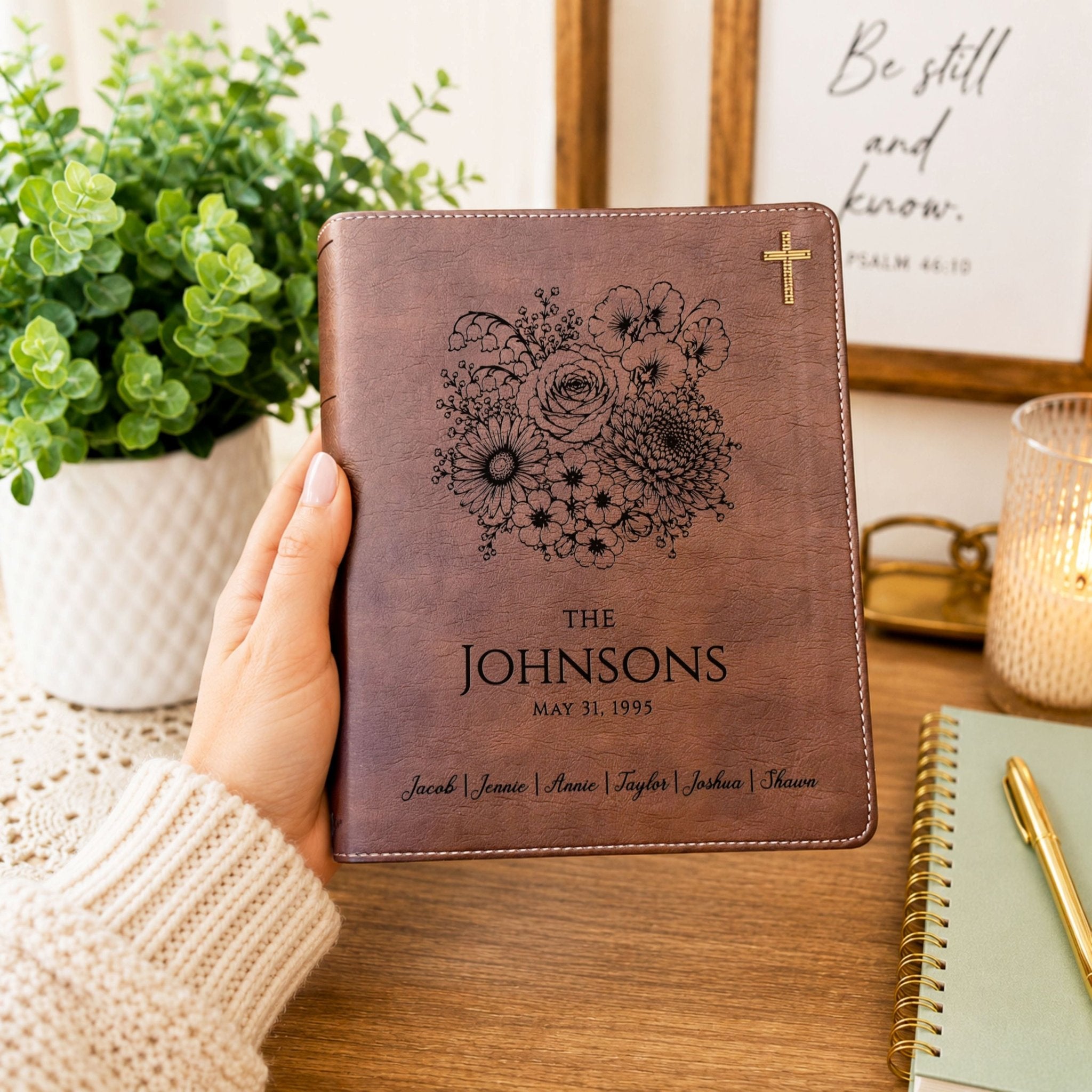 Personalized Family Bible, Birth Flower Bouquet, NIV Journaling, Wide Margin, Custom Engraved Bible, Wedding Guest Book, Wedding Gift - Religious Books - Aylev