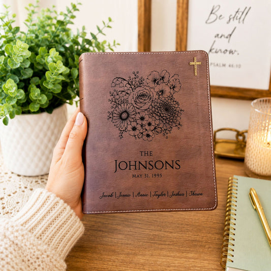Personalized Family Bible, Birth Flower Bouquet, NIV Journaling, Wide Margin, Custom Engraved Bible, Wedding Guest Book, Wedding Gift - Religious Books - Aylev
