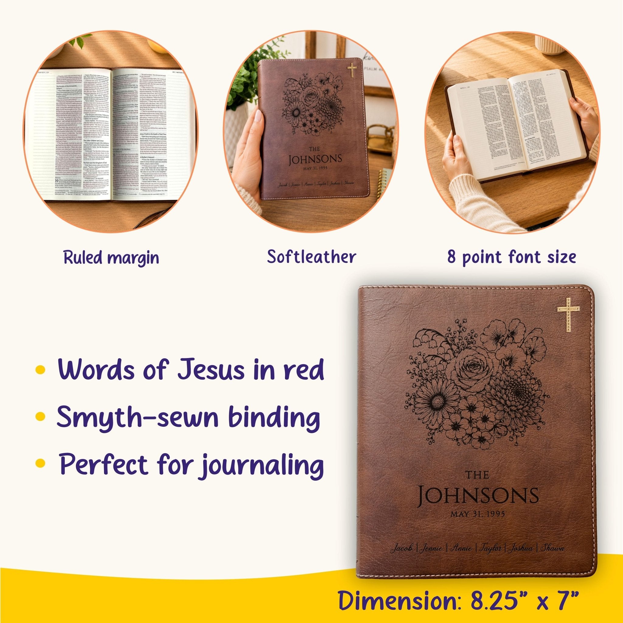 Personalized Family Bible, Birth Flower Bouquet, NIV Journaling, Wide Margin, Custom Engraved Bible, Wedding Guest Book, Wedding Gift - Religious Books - Aylev