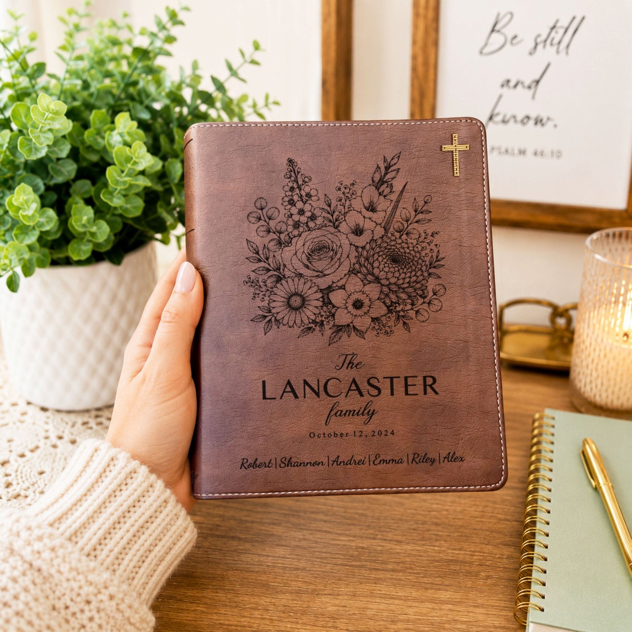 Personalized Family Bible, Birth Flower Bouquet, NIV Journaling, Wide Margin, Custom Engraved Bible, Wedding Guest Book, Wedding Gift - Religious Books - Aylev
