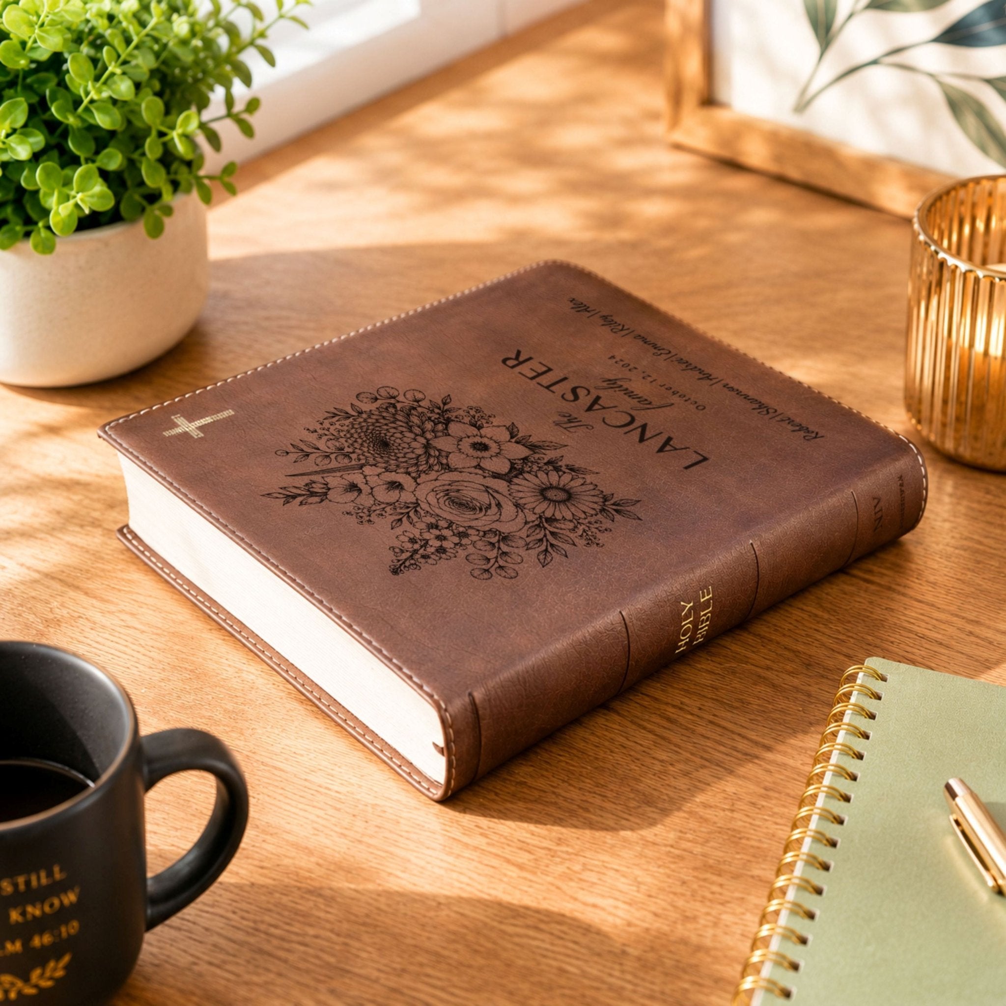 Personalized Family Bible, Birth Flower Bouquet, NIV Journaling, Wide Margin, Custom Engraved Bible, Wedding Guest Book, Wedding Gift - Religious Books - Aylev