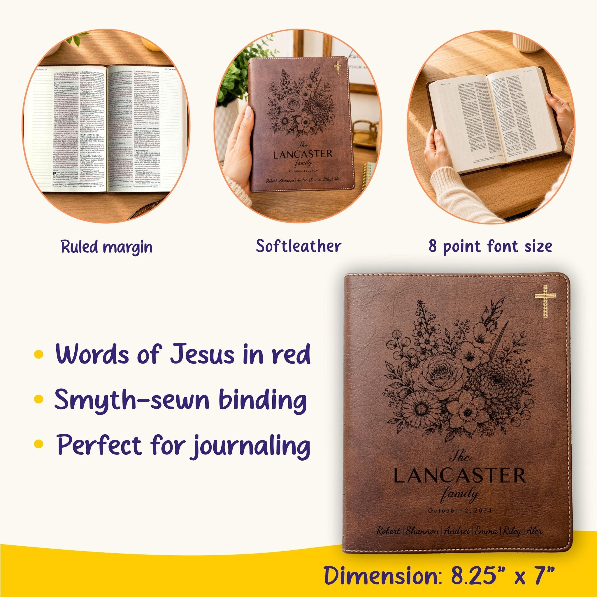 Personalized Family Bible, Birth Flower Bouquet, NIV Journaling, Wide Margin, Custom Engraved Bible, Wedding Guest Book, Wedding Gift - Religious Books - Aylev