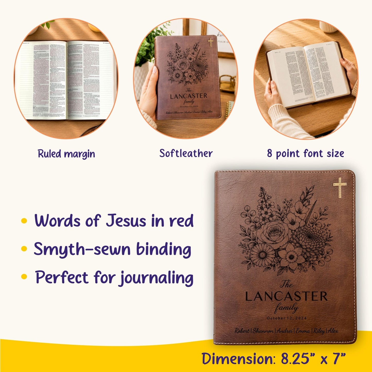 Personalized Family Bible, Birth Flower Bouquet, NIV Journaling, Wide Margin, Custom Engraved Bible, Wedding Guest Book, Wedding Gift - Religious Books - Aylev