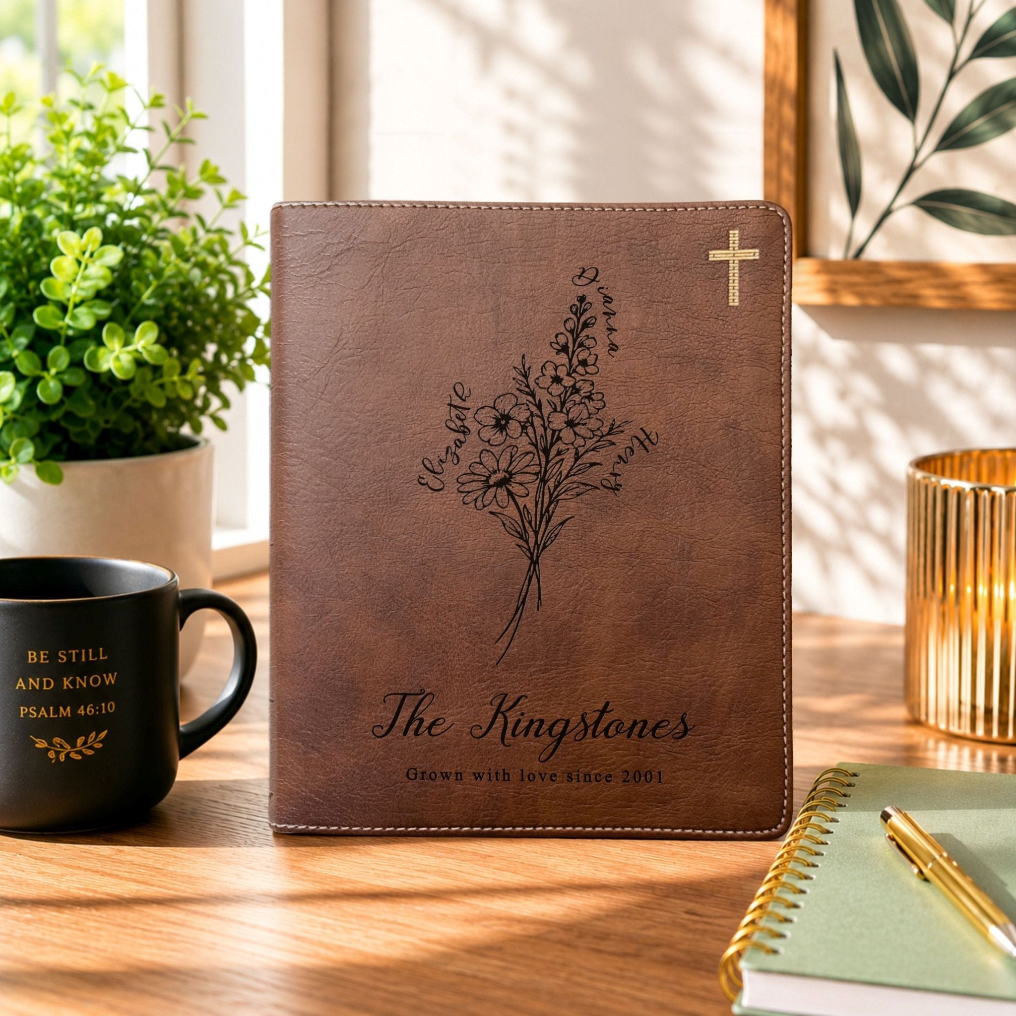 Personalized Family Bible, Birth Flower Bouquet, NIV Journaling, Wide Margin, Custom Engraved Bible, Wedding Guest Book, Wedding Gift - Religious Books - Aylev