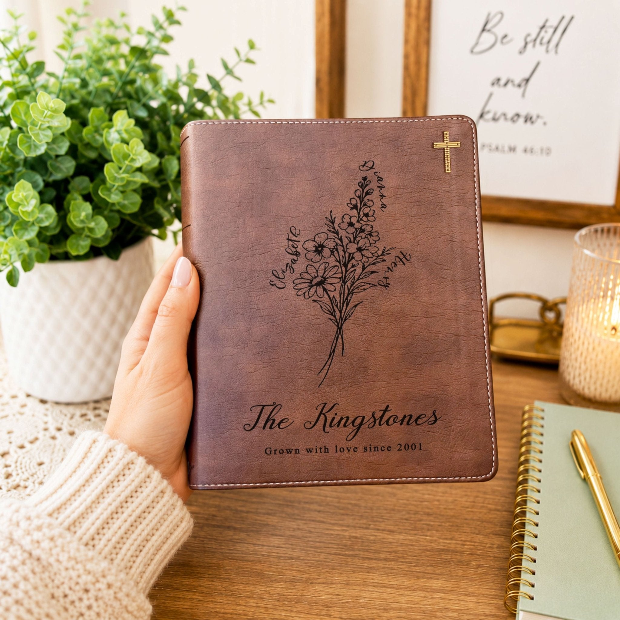 Personalized Family Bible, Birth Flower Bouquet, NIV Journaling, Wide Margin, Custom Engraved Bible, Wedding Guest Book, Wedding Gift - Religious Books - Aylev