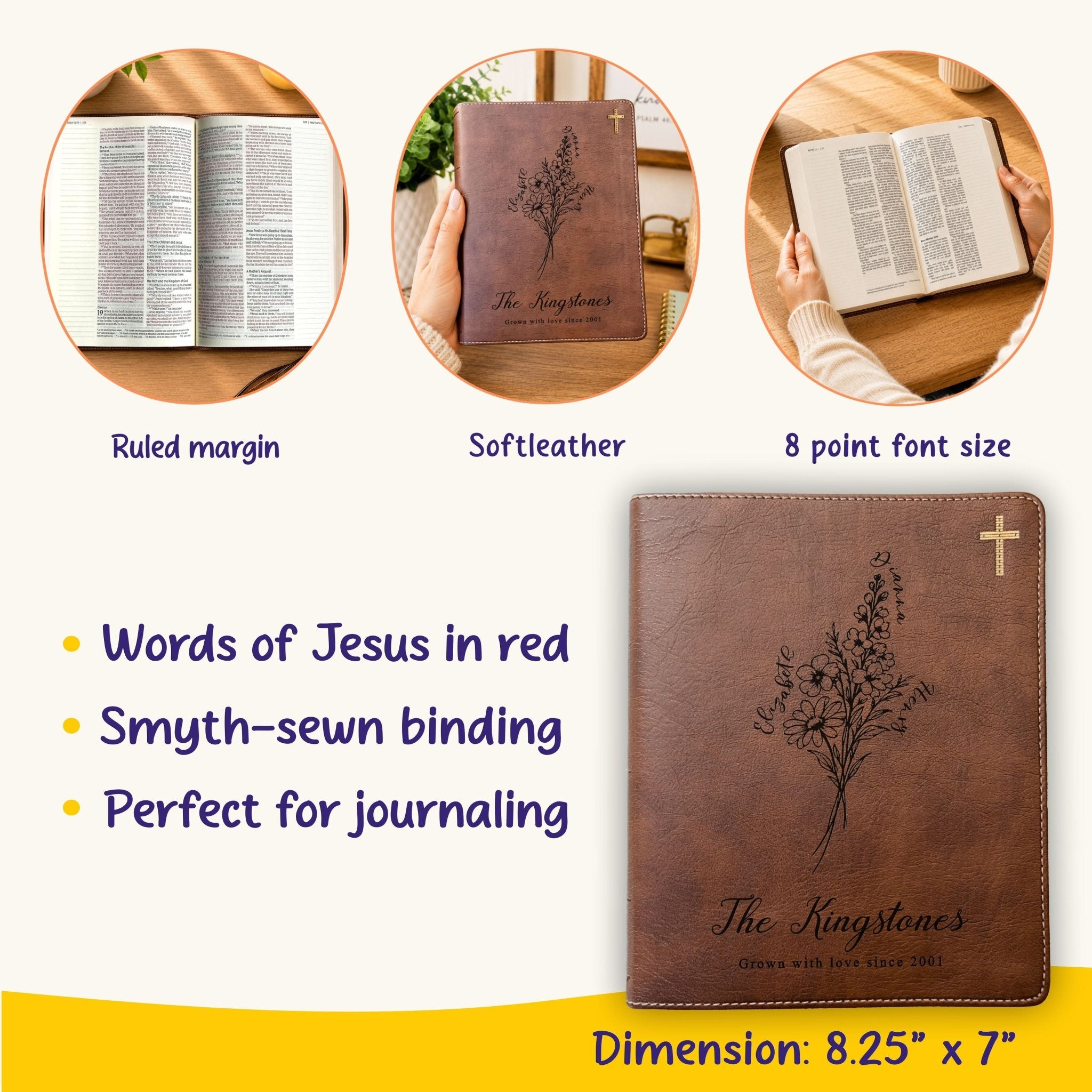 Personalized Family Bible, Birth Flower Bouquet, NIV Journaling, Wide Margin, Custom Engraved Bible, Wedding Guest Book, Wedding Gift - Religious Books - Aylev