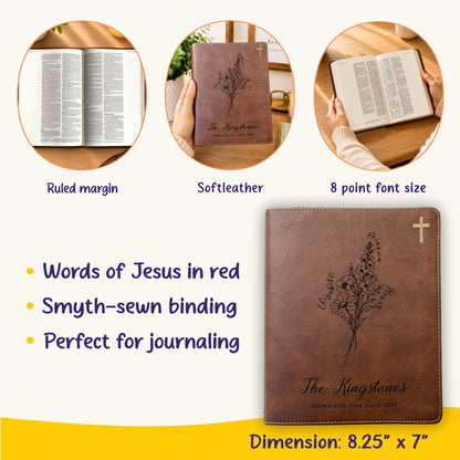 Personalized Family Bible, Birth Flower Bouquet, NIV Journaling, Wide Margin, Custom Engraved Bible, Wedding Guest Book, Wedding Gift - Religious Books - Aylev