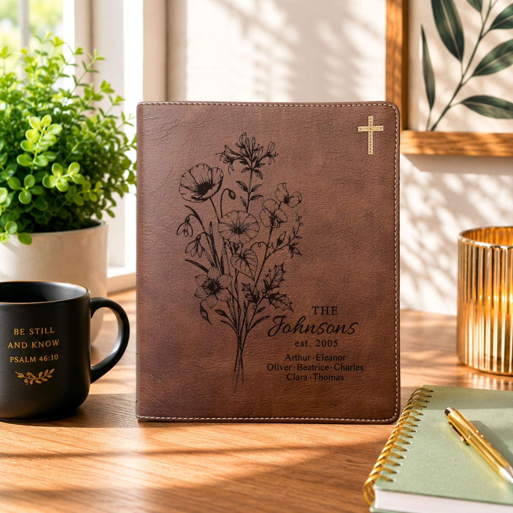 Personalized Family Bible, Birth Flower Bouquet, NIV Journaling, Wide Margin, Custom Engraved Bible, Wedding Guest Book, Wedding Gift - Religious Books - Aylev