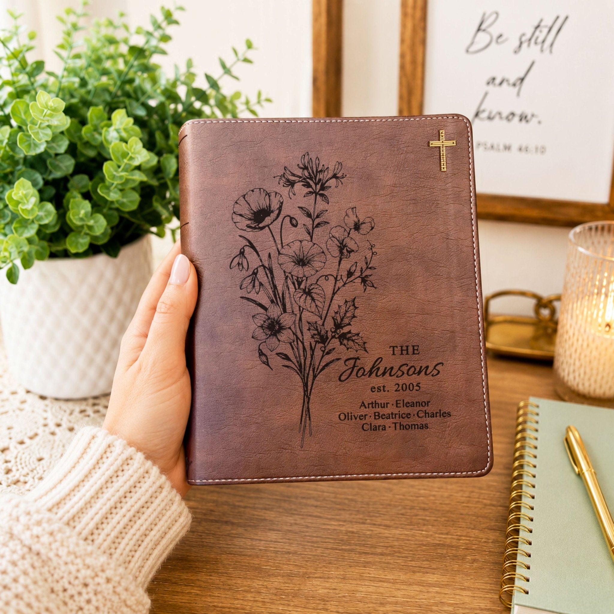 Personalized Family Bible, Birth Flower Bouquet, NIV Journaling, Wide Margin, Custom Engraved Bible, Wedding Guest Book, Wedding Gift - Religious Books - Aylev