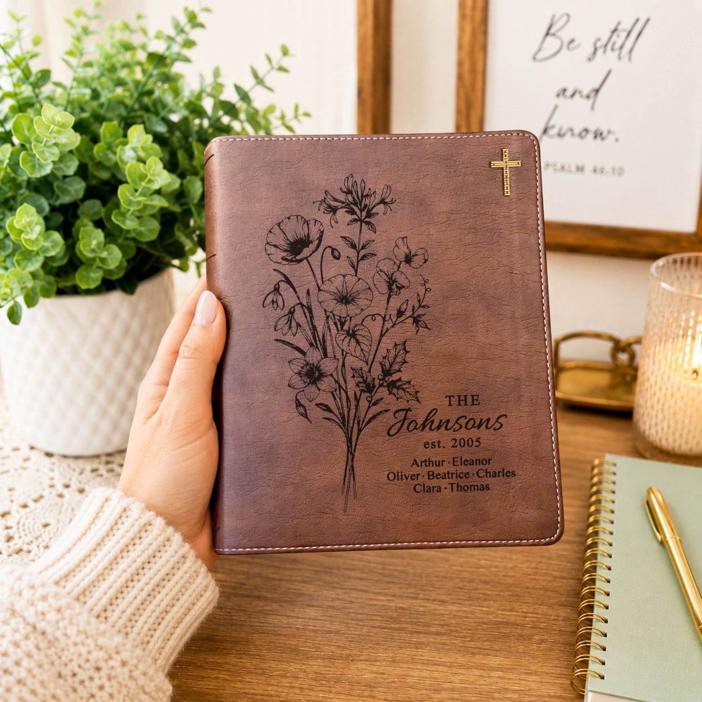 Personalized Family Bible, Birth Flower Bouquet, NIV Journaling, Wide Margin, Custom Engraved Bible, Wedding Guest Book, Wedding Gift - Religious Books - Aylev