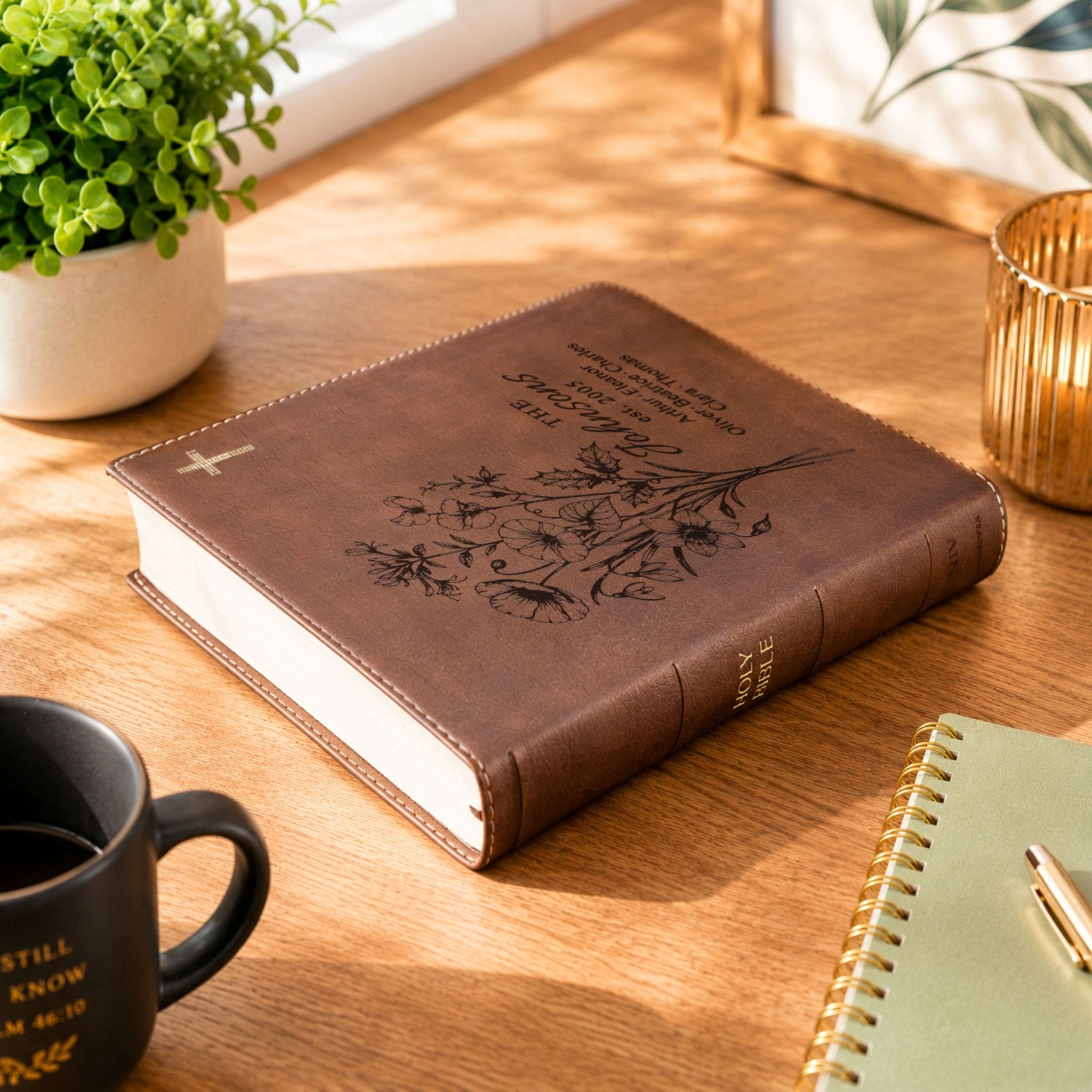 Personalized Family Bible, Birth Flower Bouquet, NIV Journaling, Wide Margin, Custom Engraved Bible, Wedding Guest Book, Wedding Gift - Religious Books - Aylev
