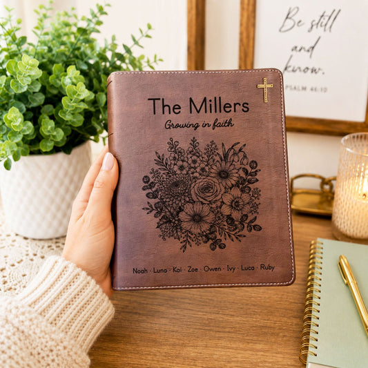 Personalized Family Bible, Birth Flower Bouquet, NIV Journaling, Wide Margin, Custom Engraved Bible, Wedding Guest Book, Wedding Gift - Religious Books - Aylev