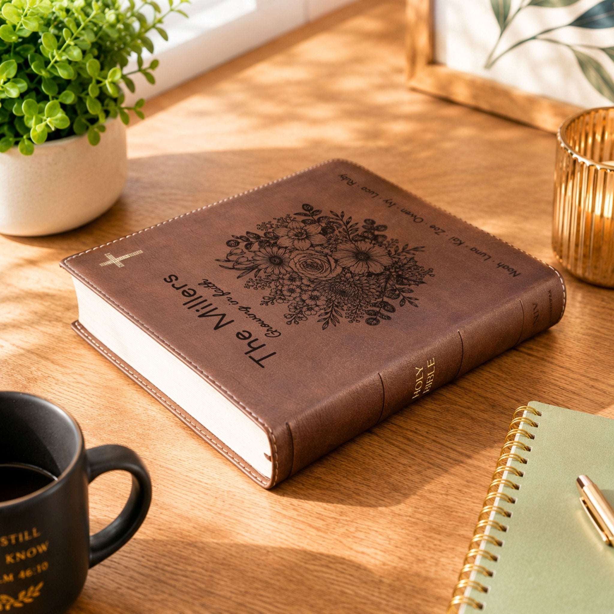 Personalized Family Bible, Birth Flower Bouquet, NIV Journaling, Wide Margin, Custom Engraved Bible, Wedding Guest Book, Wedding Gift - Religious Books - Aylev