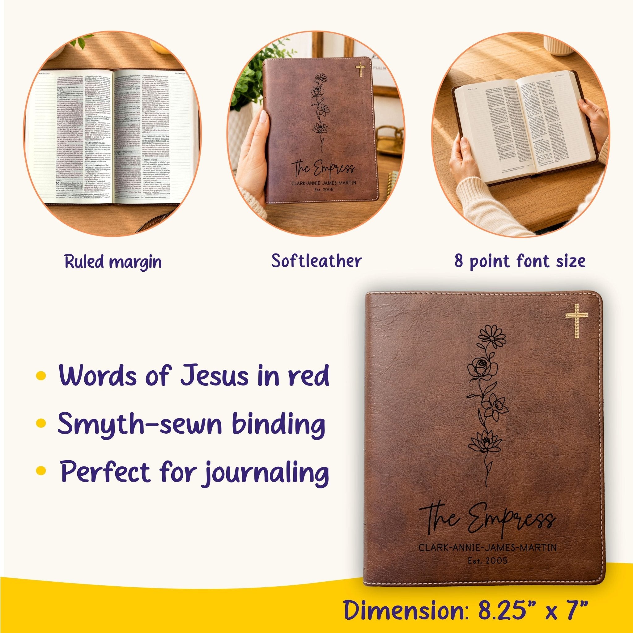 Personalized Family Bible, Birth Flower Bouquet, NIV Journaling, Wide Margin, Custom Engraved Bible, Wedding Guest Book, Wedding Gift - Religious Books - Aylev
