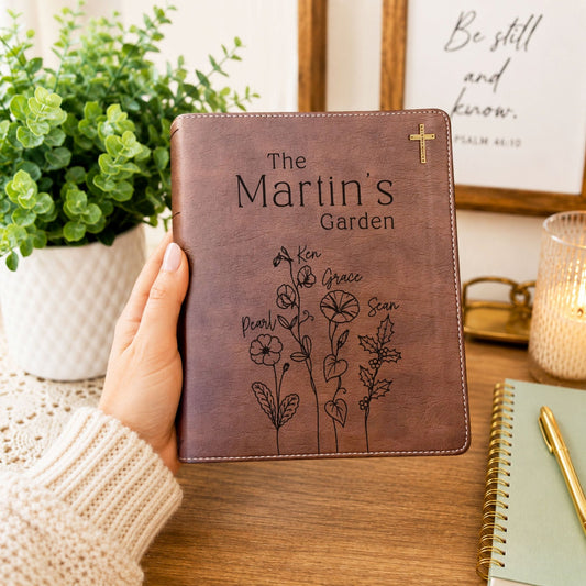 Personalized Family Bible, Birth Flower Bouquet, NIV Journaling, Wide Margin, Custom Engraved Bible, Wedding Guest Book, Wedding Gift - Religious Books - Aylev