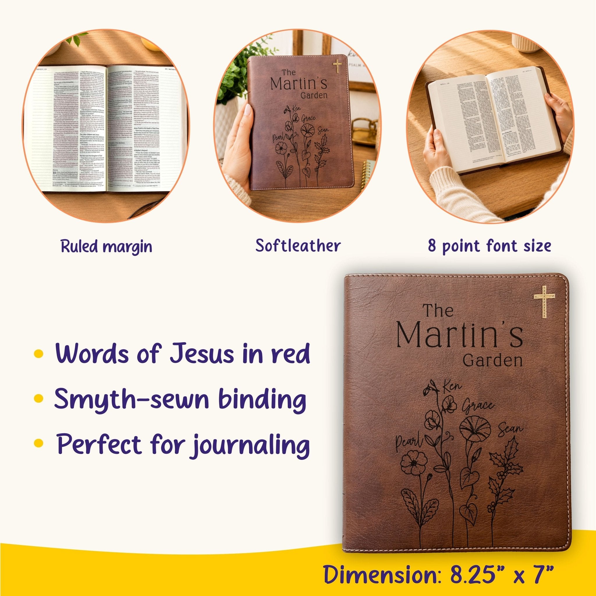Personalized Family Bible, Birth Flower Bouquet, NIV Journaling, Wide Margin, Custom Engraved Bible, Wedding Guest Book, Wedding Gift - Religious Books - Aylev