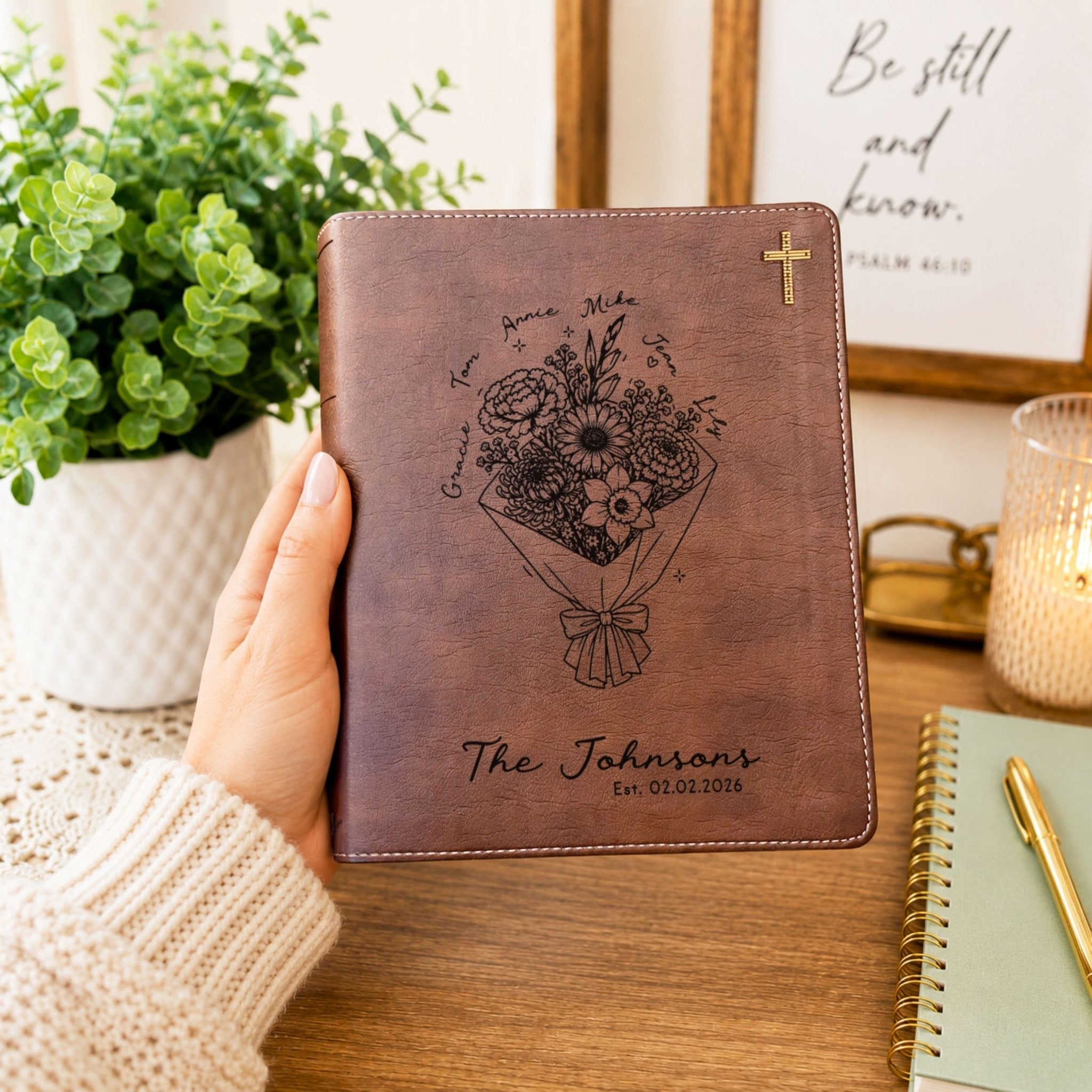 Personalized Family Bible, Birth Flower Bouquet, NIV Journaling, Wide Margin, Custom Engraved Bible, Wedding Guest Book, Wedding Gift - Religious Books - Aylev