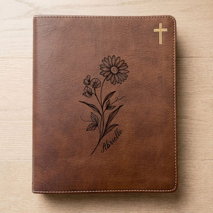 Personalized NIV Journaling Bible, Wide Margin Red Letter Bible, Custom Engraved Name, April Birth Flower, Christian Gift for Women - Religious Books - Aylev