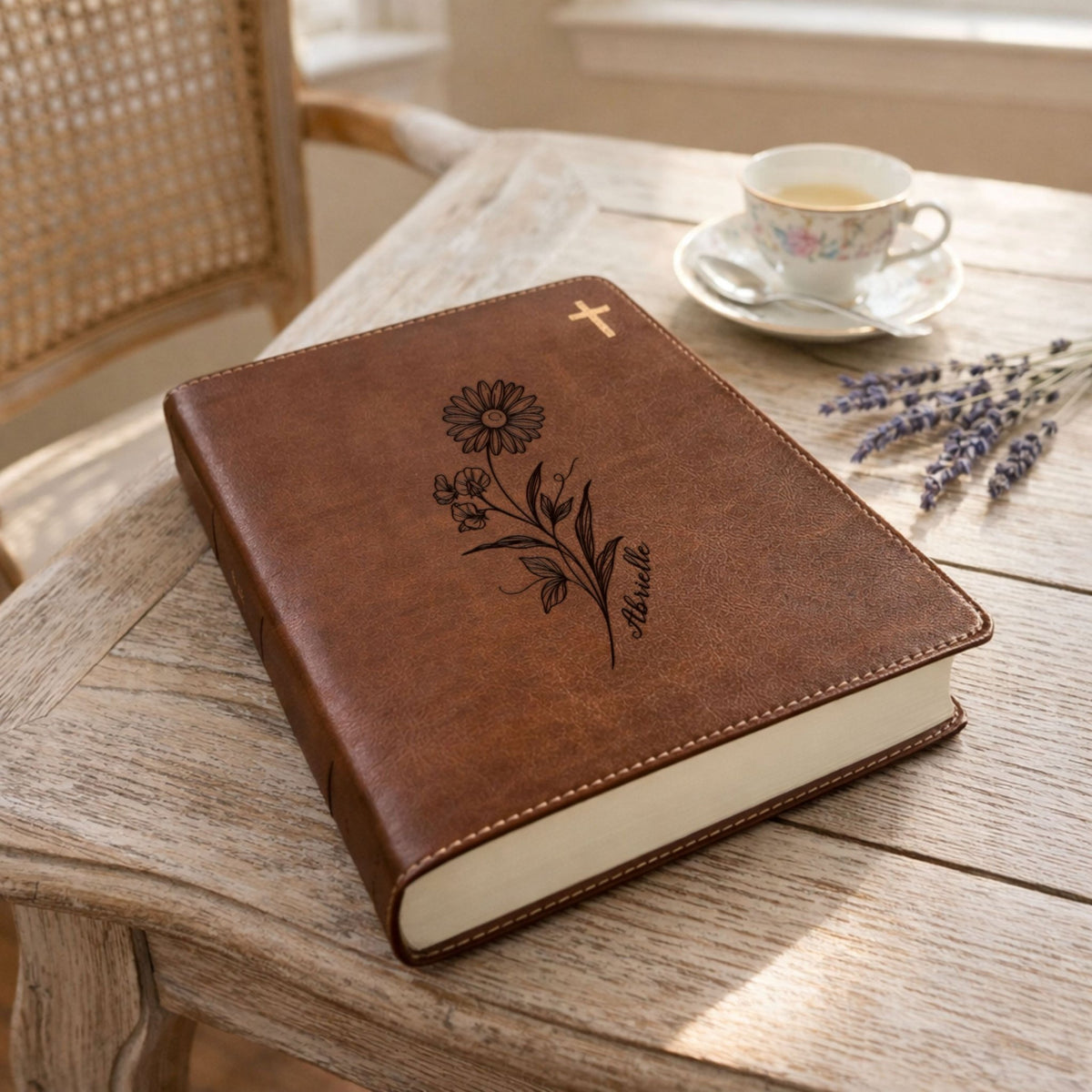 Personalized NIV Journaling Bible, Wide Margin Red Letter Bible, Custom Engraved Name, April Birth Flower, Christian Gift for Women - Religious Books - Aylev