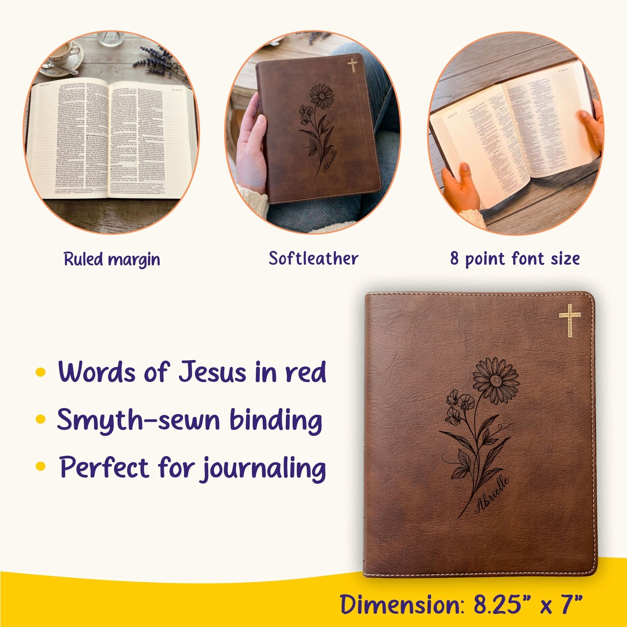 Personalized NIV Journaling Bible, Wide Margin Red Letter Bible, Custom Engraved Name, April Birth Flower, Christian Gift for Women - Religious Books - Aylev
