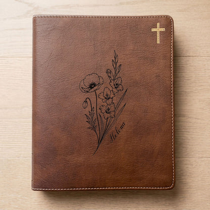 Personalized NIV Journaling Bible, Wide Margin Red Letter Bible, Custom Engraved Name, August Birth Flower, Christian Gift for Women - Religious Books - Aylev