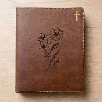 Personalized NIV Journaling Bible, Wide Margin Red Letter Bible, Custom Engraved Name, February Birth Flower, Christian Gift for Women - Religious Books - Aylev