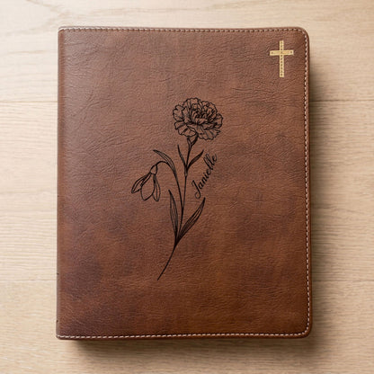 Personalized NIV Journaling Bible, Wide Margin Red Letter Bible, Custom Engraved Name, January Birth Flower, Christian Gift for Women - Religious Books - Aylev