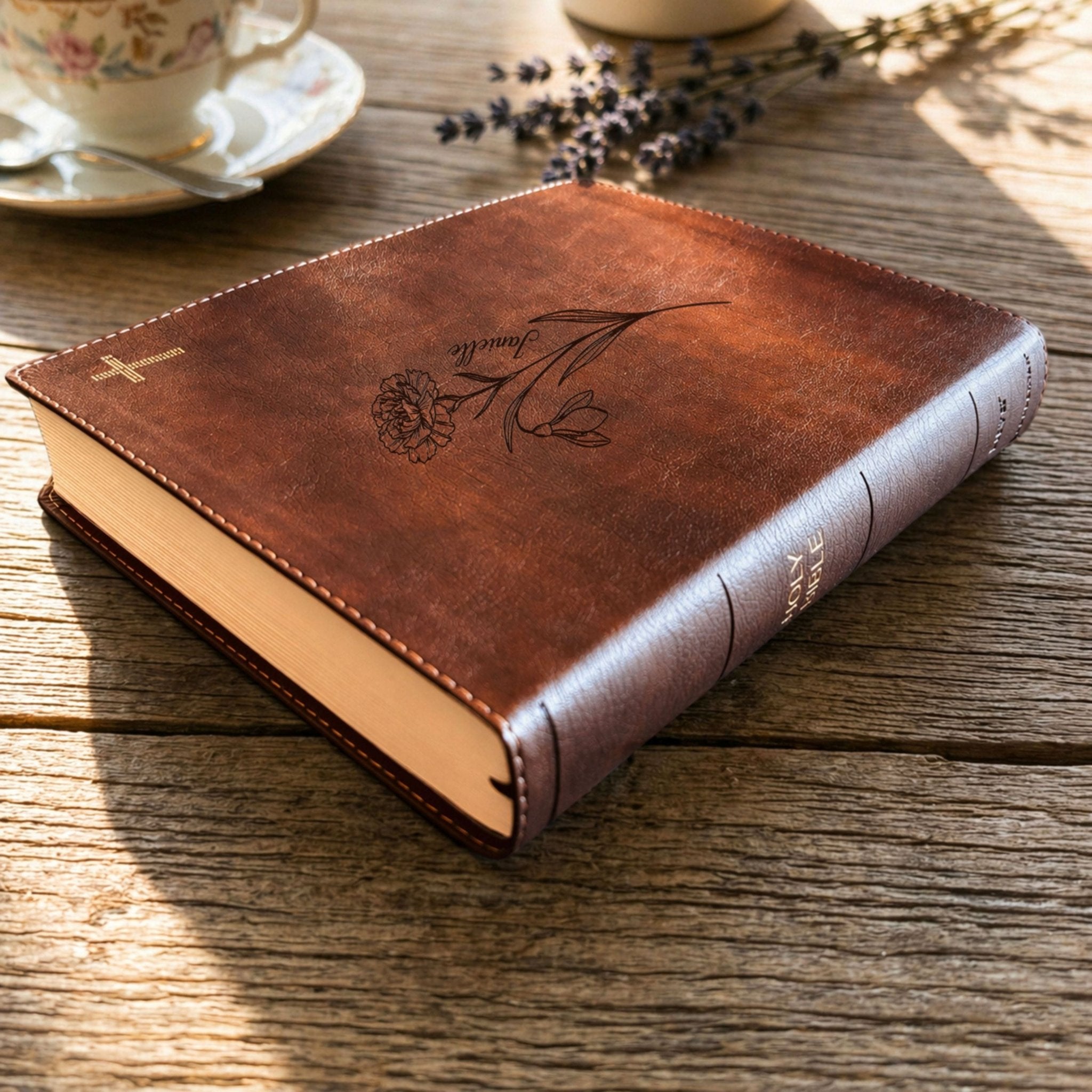 Personalized NIV Journaling Bible, Wide Margin Red Letter Bible, Custom Engraved Name, January Birth Flower, Christian Gift for Women - Religious Books - Aylev