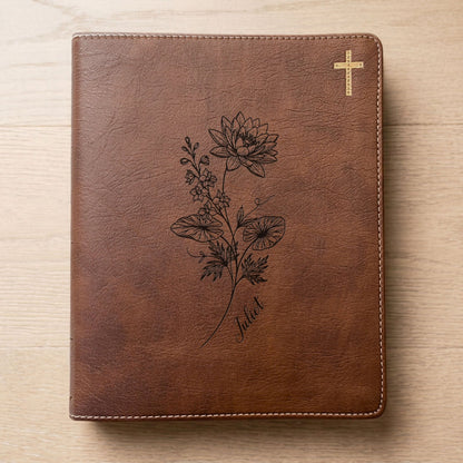 Personalized NIV Journaling Bible, Wide Margin Red Letter Bible, Custom Engraved Name, July Birth Flower, Christian Gift for Women - Religious Books - Aylev