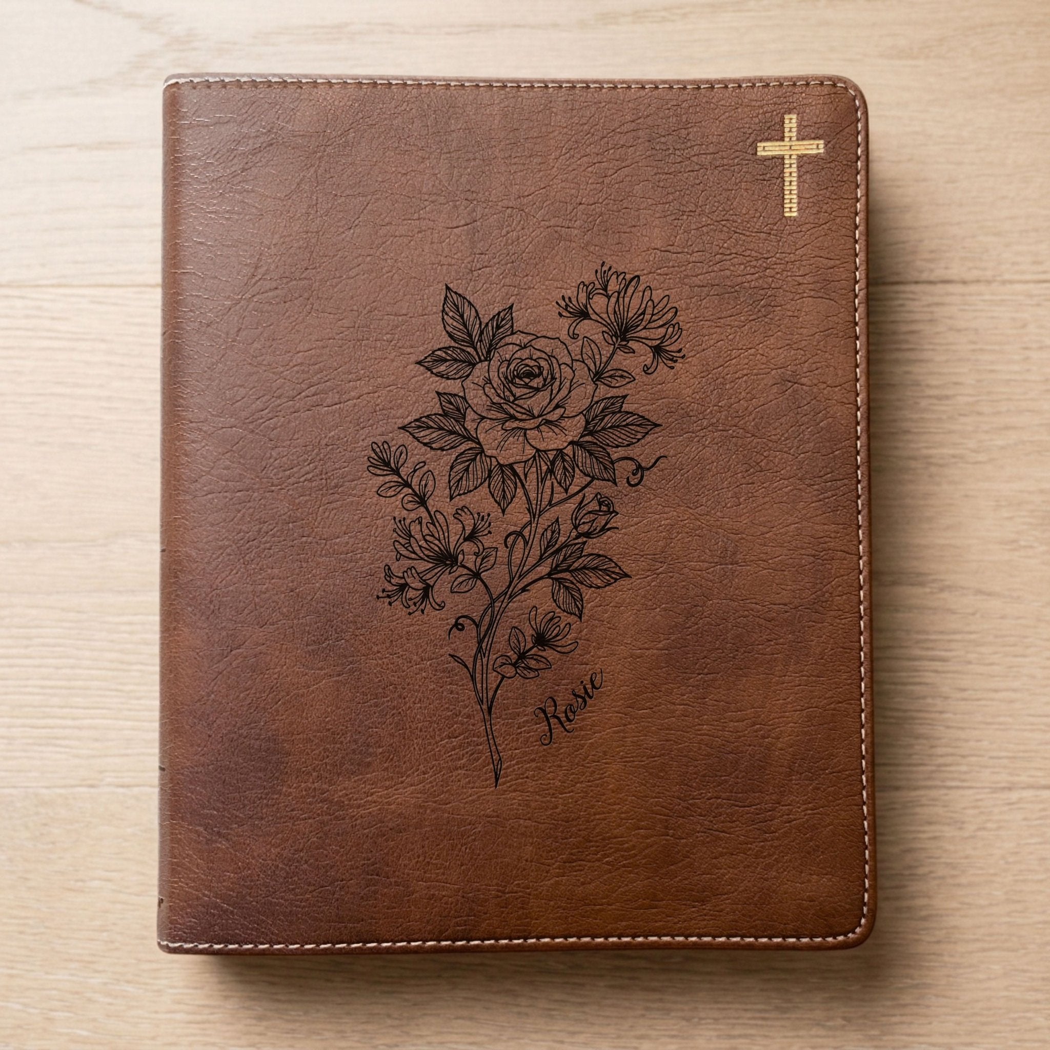 Personalized NIV Journaling Bible, Wide Margin Red Letter Bible, Custom Engraved Name, June Birth Flower, Christian Gift for Women - Religious Books - Aylev
