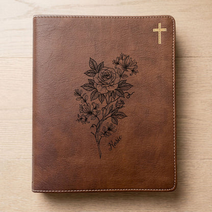 Personalized NIV Journaling Bible, Wide Margin Red Letter Bible, Custom Engraved Name, June Birth Flower, Christian Gift for Women - Religious Books - Aylev